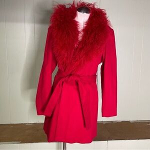 Vintage Wool Mongolian Lambs Wool Red Belted Wrap Penny Lane Coat Women’s 8